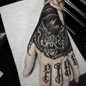 Tattoo by Celio Macedo #CelioMacedo #MotorinkFinest #Amsterdam #bold #graphicart  #blackandgrey #bat #animal #handtattoo #lettering