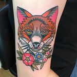 Tattoo by Julia Campione #JuliaCampione #animaltattoo #animal #nature #fox #wofl #dog #forest #flowers #floral #leaves