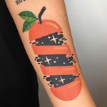 Tattoo by Winston the Whale #WinstontheWhale #foodtattoos #food #foodporn #orange #surreal #sparkle #color #newschool