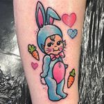 Tattoo by Little Rach Tattoo #LittleRachTattoo #kewpietattoo #kewpiedolltattoo #kewpie #kewpiedoll #cutie #baby #color #newschool #bunny #easterbunny #rabbit #carrots #hearts