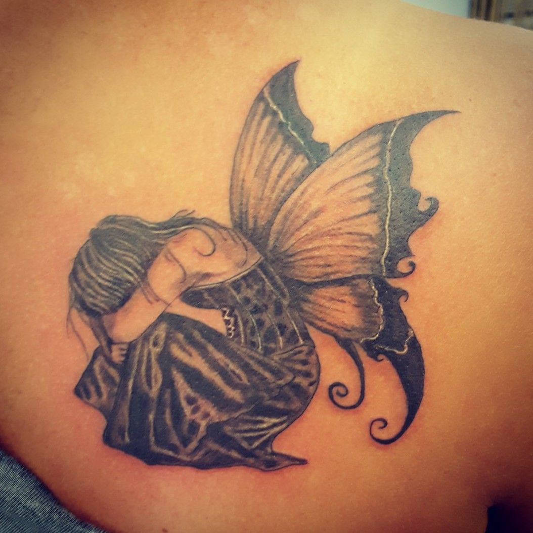Crying Sad Angel Girl Tattoo Design Image