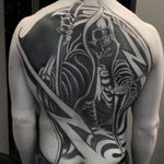 Tattoo by Celio Macedo #CelioMacedo #MotorinkFinest #Amsterdam #blackandgrey #reaper #skeleton #lightning #lightningbolt #bold #graphicart #scythe
