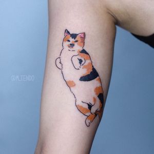 Tattoo by M Tendo #MTendo #animaltattoo #animal #nature #color #illustrative #cat #kitty #cute #cuddle