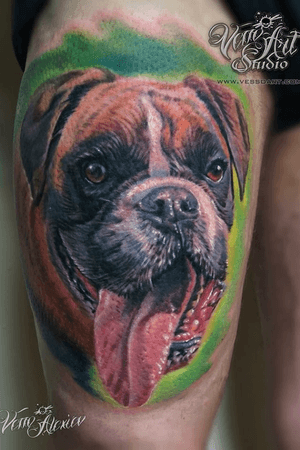 #dog #mansbestfriend #colourtattoo #colour #color #portrait #green #tongue 