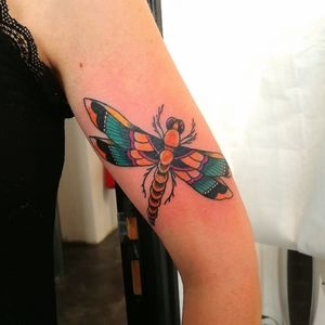 Dragonfly for Carine! #traditionalamerican #traditionaltattoo #dragonflytattoo 