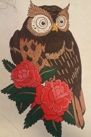 #owl #color #traditional #roses 