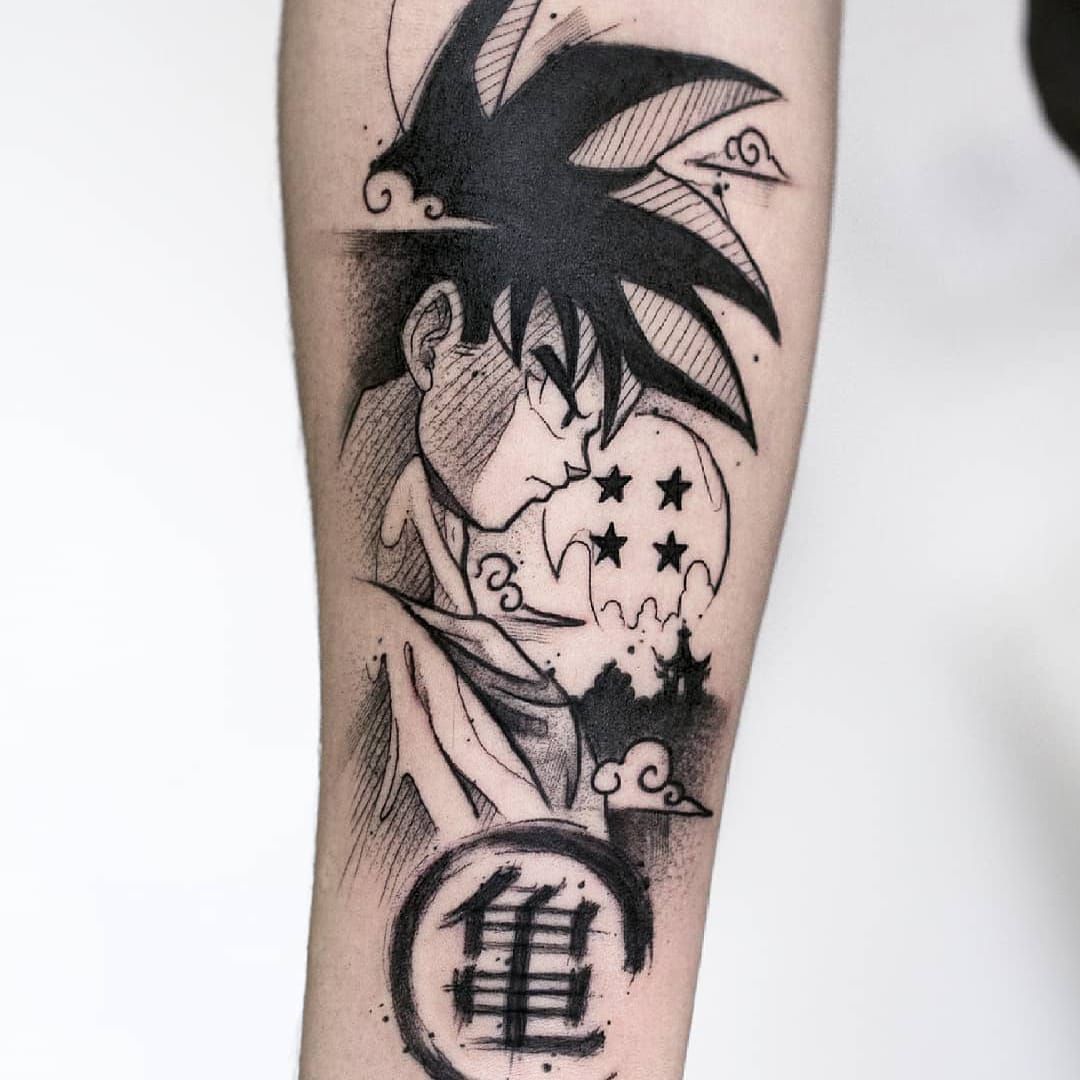 tattoo design stencil portrait of super saiyan goku  Stable Diffusion   OpenArt