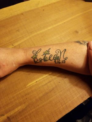 One of my most meaningful tattoos, my sober date and my daughter drew it. 