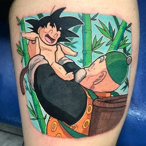 Tattoo by Negative Tattoo #NegativeTattoo #dragonballztattoo #dragonballz #dragonball #newschool #anime #manga #DBZ #Goku #MasterRoshi #bamboo #cute