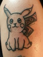 Pikachu cover up: second session finished today. Hand poked tattoo, progression of design to follow. 