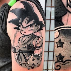 Tattoo by Chris Mesi #ChrisMesi #dragonballztattoo #dragonballz #dragonball #newschool #anime #manga #DBZ #goku #blackandgrey #cloud