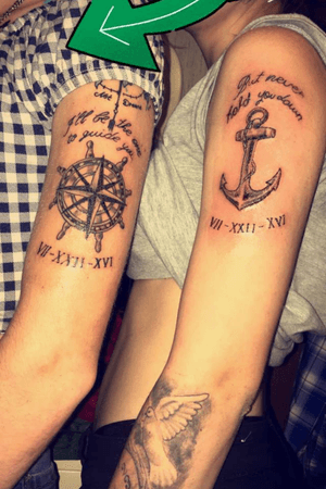 I got the wheel/compass, my best friend got the anchor. The date is the day we met