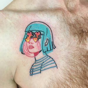 Tattoo by Brittny A. aka blaabad #BrittnyA #blaabad #besttattoos #color #portrait #ladyhead #newschool #heart #warped #bubble #bubblegum #popart