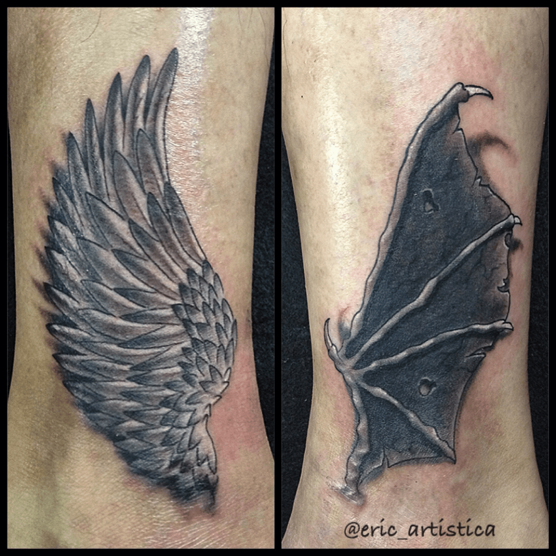 Gemini good and evil wings by Emily Kay TattooNOW