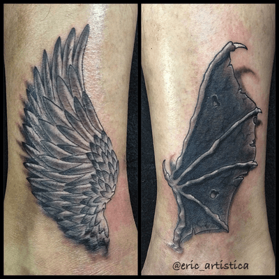Throwback. Angel and devil wings done on my client few years back. Black and grey piece. Interested in getting a piece of tattoo by me, do contact me at +65 82222604 or mail me at eric.artistica@gmail.com. Cheers!