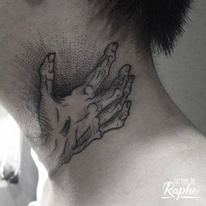 lines and dots hand covering my bro's throat