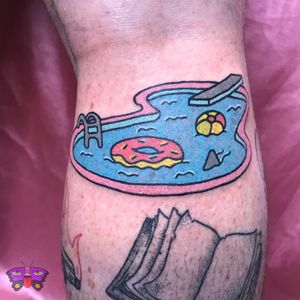Tattoo by Jess Koala #JessKoala #besttattoos #newschool #pool #vacation #summer #donut #shark #swimmingpool #water