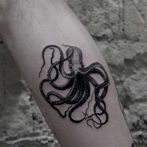 octopus tattoo  on calf