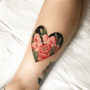 Peony heart tattoo