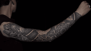 Anna s full sleeve - completely healed and settled in - we worked around few older existing tattoos [ not done by me ] .thank you for looking. www.obi1art.com https://www.facebook.com/obi1art/ on Instagram as obi1.0 #obitattoo #fullsleevetattoo #dotworktattoo #lineworktattoo #blackandgreytattoo #skulltattoo #chrysanthemumtattoo #mandalatattoo #customtattoo #germany #germanytattoo #mannheimtattoo #ramsteinairbase #kolkatatattoo #indiatattoo #radtattoo #tttism #tattoodo @trust_mannheim @cleanyskin_tattoo_wipes @squidster_skinmarker @reddotpower @silverbackink @fivestarstattoomachines