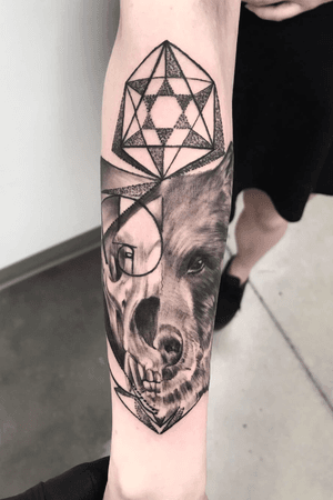 Geometric bear skull tattoo 