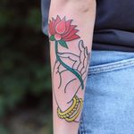Tattoo by Patryk Hilton #PatrykHilton #Buddhisttattoos #Buddhist #Buddha #meditation #mindfulness #peace #love #compassion #mudra #hand #lotus #flower