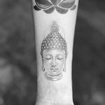 Tattoo by Mr K #MrK #Buddhisttattoos #Buddhist #Buddha #meditation #mindfulness #peace #love #compassion #fineline #detailed #intricate #blackandgrey #portrait