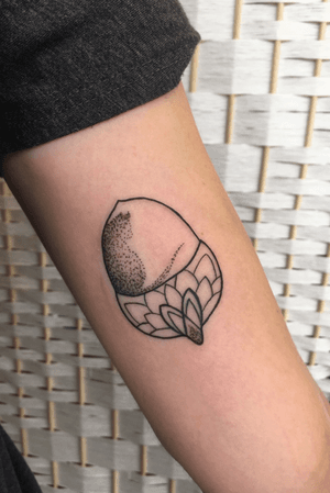 Acorn and cat silhouette. A memorial tattoo with a nod to The Travelling Cat Chronicles. 