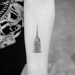Tattoo by Mr K #MrK #architecturetattoos #architecture #building #house #detailed #EmpireStateBuilding #tiny #small #illustrative