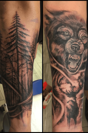 #coverup #tattoo #naturetattoo #wolf #deer #animal