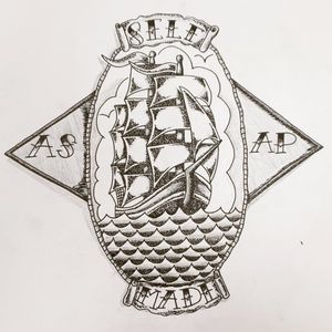 Clipper ship traditional black and grey