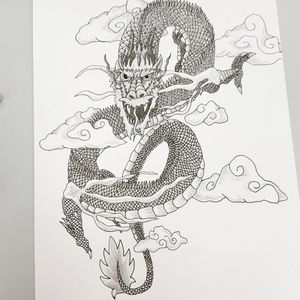 Japanese traditional dragon black and grey