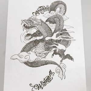 Japanese traditional black and grey dragon
