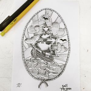Traditional clipper ship black and grey 