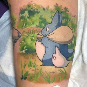 Tattoo by Kimberly Wall aka Bunny Machine #KimberlyWall #BunnyMachine #StudioGhiblitattoo #StudioGhibli #anime #manga #cartoon #newschool #movietattoo #filmtattoo #Totoro #forestspirit #nature