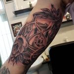 Hourglass and roses inner bicep 