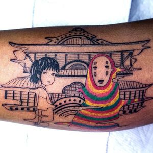 Tattoo by Julian Llouve #JulianLlouve #StudioGhiblitattoo #StudioGhibli #anime #manga #cartoon #newschool #movietattoo #filmtattoo #SpiritedAway #NoFace #bathhouse #Chihiro #portrait #onsen