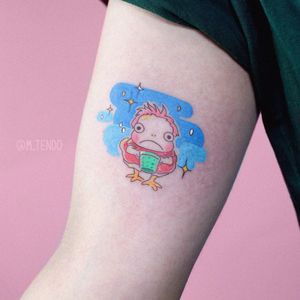 Tattoo by M Tendo #MTendo #StudioGhiblitattoo #StudioGhibli #anime #manga #cartoon #newschool #movietattoo #filmtattoo #Ponyo #duck #creature #stars #water #fish #magic #portrait