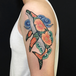 Flower whale tattoo
