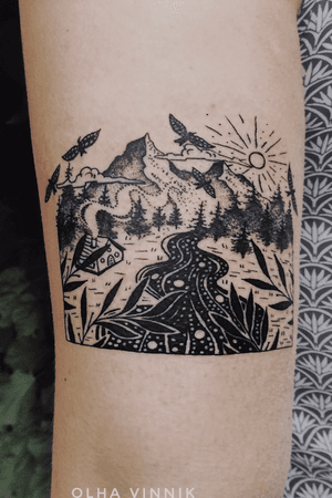  #dotwork #tattooart #tattookh #tattookharkov  #tattoo #tattoosketch #tattooink #whipshading #blackwork #эскиз  #art #sketch #лес #горы #река #дом #птицы #небо #forest #mountains #river #house #bird #sky #tattooed_kiev #tattooedkharkiv