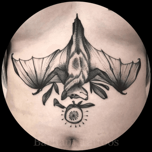 Bat sternum tattoo by @barhamtattoos 