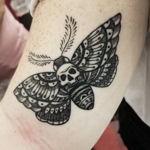 Healed moth.#moth #mothtattoo #traditional #traditionaltattoo #blackandgrey #blackandgreytattoo #girlswithtattoos #knoxville #knoxvilletattoo