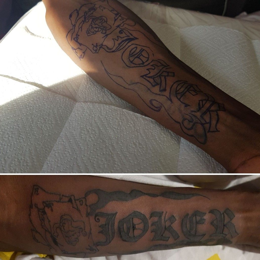 Tattoo Uploaded By Amel Gthr Cover Avant Bras Homme Cover Tattoo Tattooboy Tatouage Ink Joker Cartes Oldschool Tattoocover Tatoueuse Tattoodo
