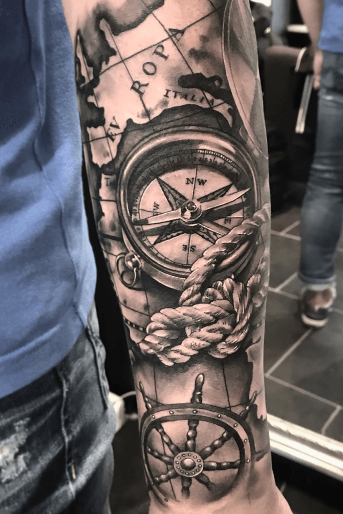 50 World Map Tattoo Designs For Men  Adventure The Globe  Map tattoos World  map tattoos Half sleeve tattoo