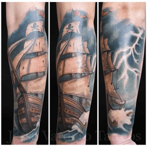 Ship tattoo by @jessevardarotattoos 