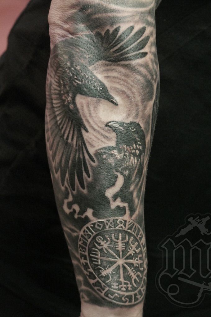 Helm of awe with hugin  munin tattoo  Raven tattoo Viking tattoos  Scandinavian tattoo