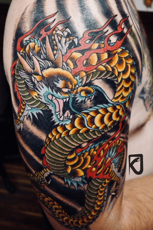 First dragon attempt. Done in two days back to back for a total of 8 hours. #dragon #japanese #traditional #florida 