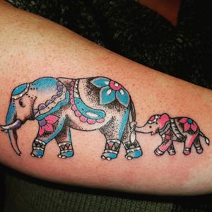 Mehndi style elephants by Sean at www.adventuretattoos.com #elephants #elephanttattoo #elephant #mehndi #mehnditattoo #mehendi #mehndielephants #pink #pinkandblue  