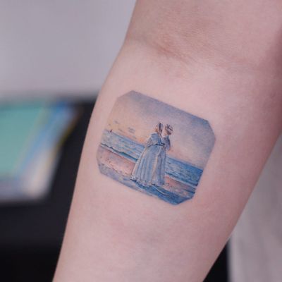 Tattoo by Saegeem #Saegeem #painterlytattoos #fineart #MichaelPeterAncher #painting #impressionism #women #beach #landscape #watercolor #color #reproduction