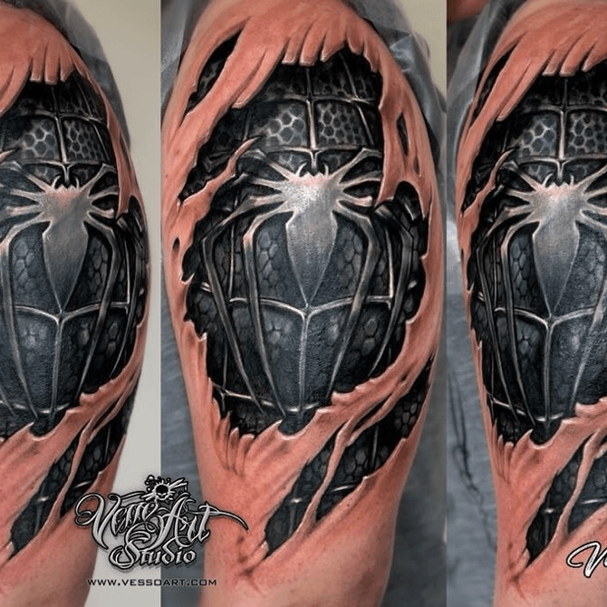 Spiderman face tattoo by jeremydtattoo  Tattoogridnet